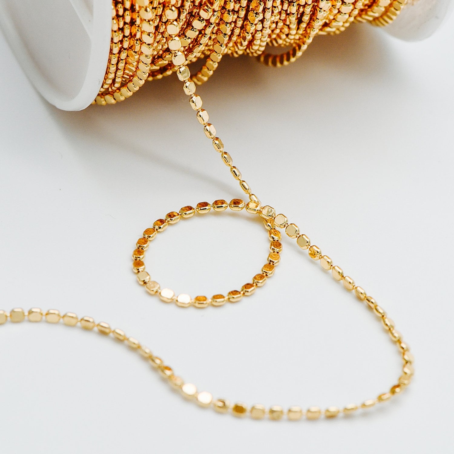 Gold plated Brass Beaded Chains 2mm, Craft Jewelry Chain (#LK-198)/ 1 Meter=3.3 ft